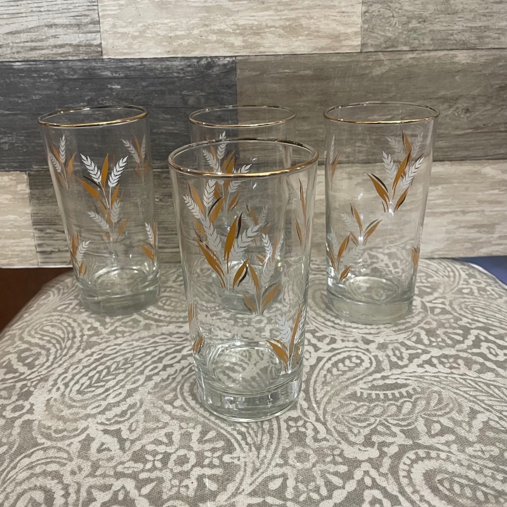 Vintage Gold Wheat Highball Glasses Set of 4 Drinking Tumblers Gold‎ Rim
MCM